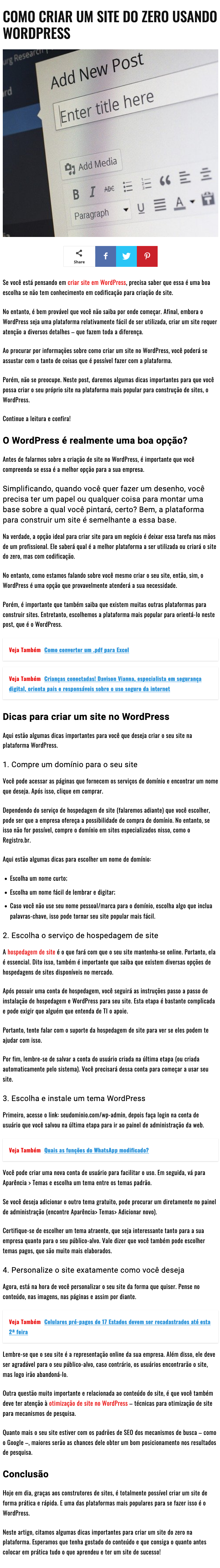 NIC.br - Na Mídia - Como criar um site do zero usando wordpress
