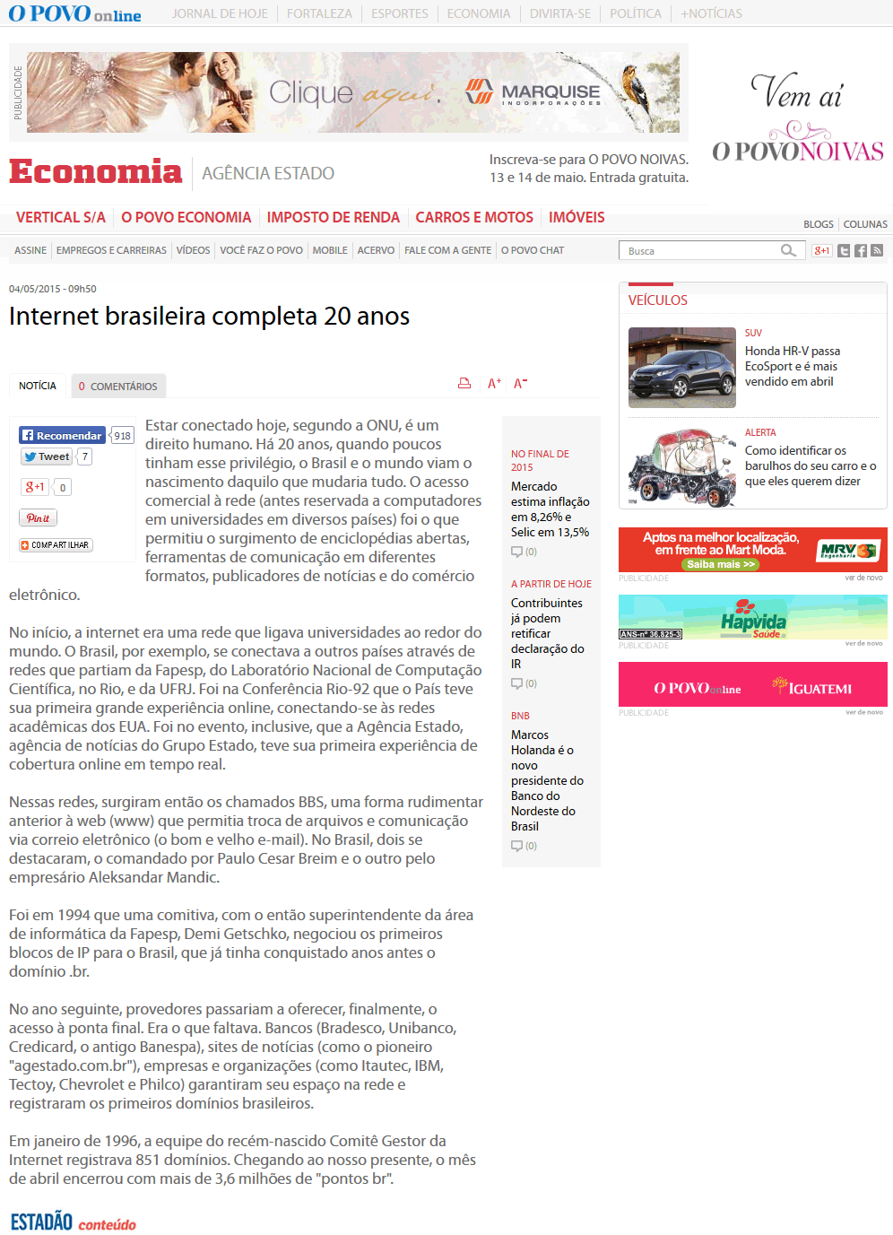 NIC.br - Na Mídia - Internet brasileira completa 20 anos
