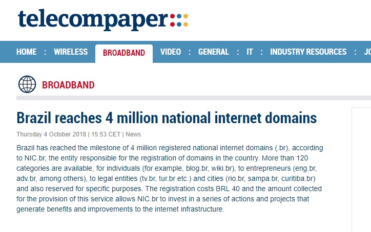 NIC.br - Na Mídia - Brazil reaches 4 million national internet domains