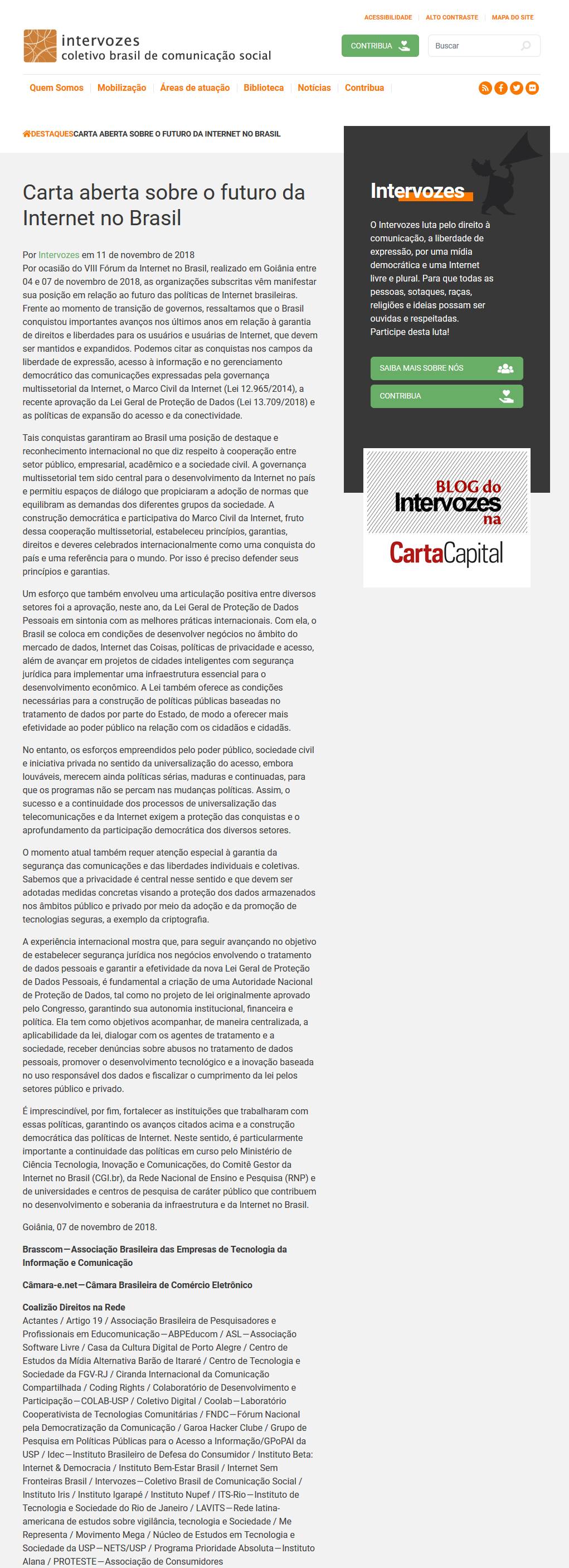 NIC.br - Na Mídia - Carta aberta sobre o futuro da Internet no Brasil