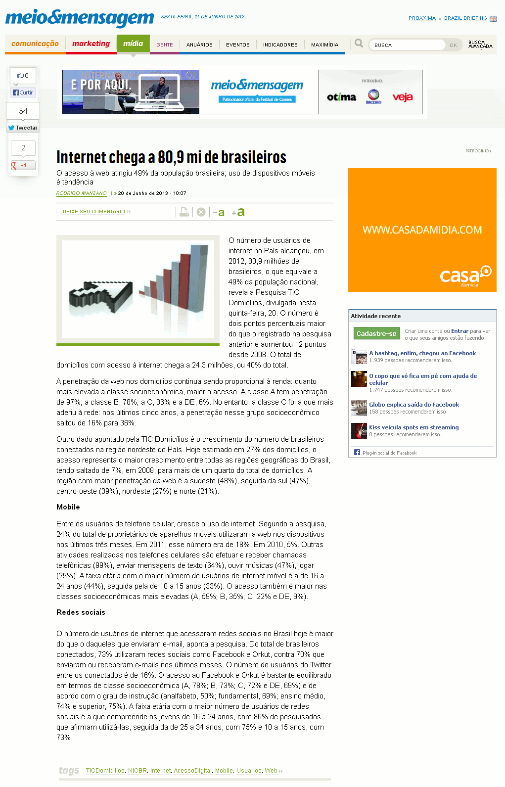 NIC.br - Na Mídia - Internet chega a 80,9 mi de brasileiros