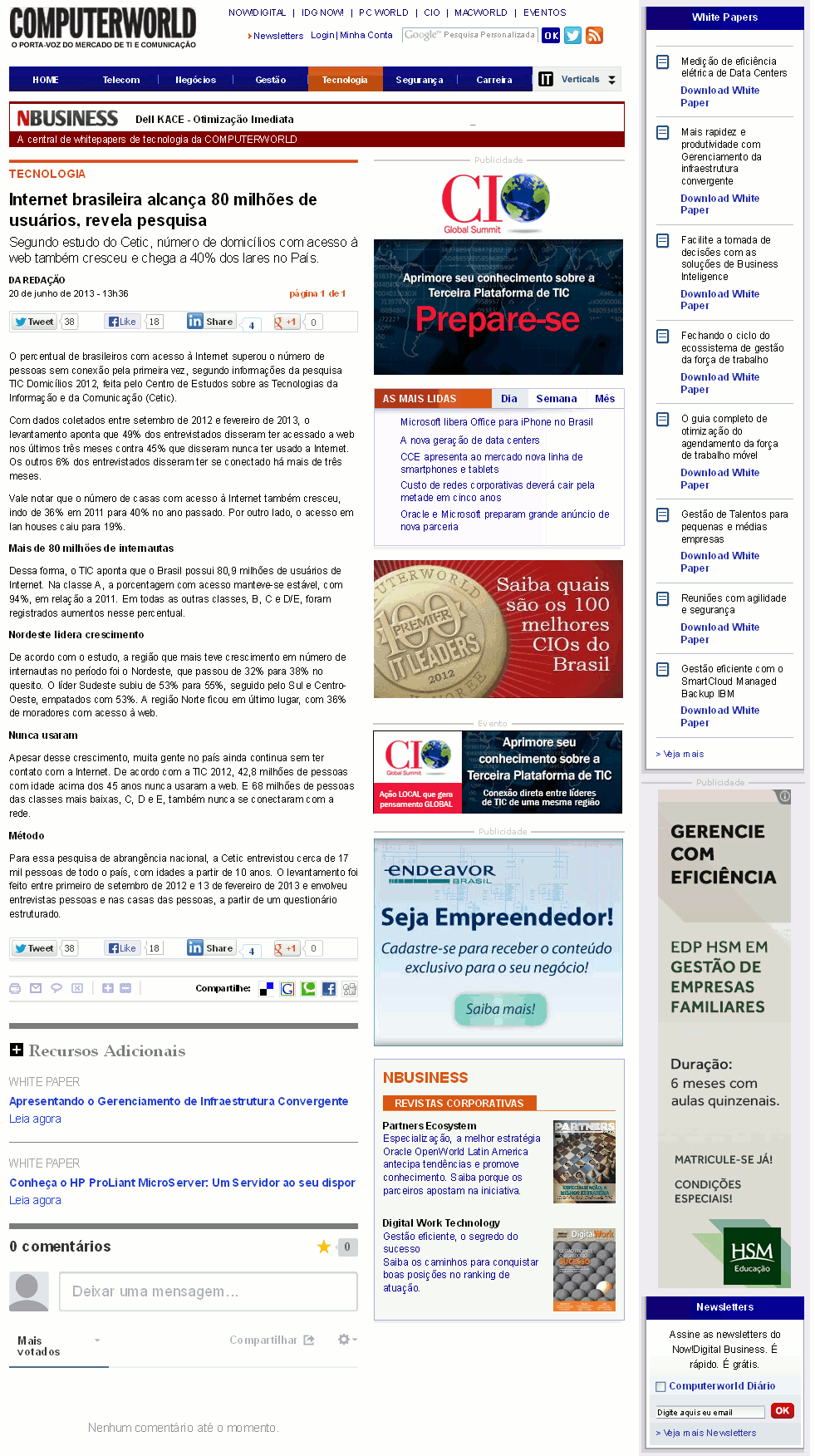 NIC.br - Na Mídia - Internet brasileira alcança 80 milhões de usuários ...