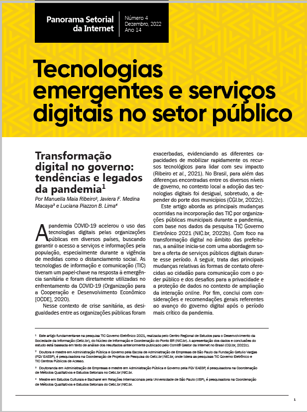Ano XIV - N. 4 - Tecnologias emergentes e serviços digitais no setor público